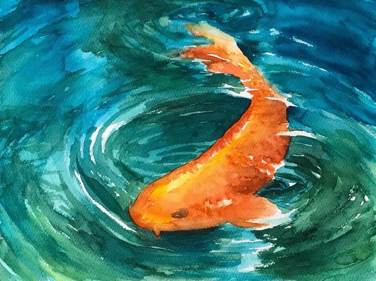 a painting of a goldfish swimming in the water