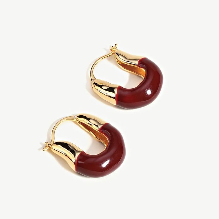 DetailsHoop Size: 24.8 x 20mmWidth: 6.4 mmWeight: 13gMaterialsMetal: Thick 18k Gold Plated (S925 Stud)Other：EnamelProductsMake a statement with Love in Bloom Red Enamel Hoop Earrings. These earrings feature a beautiful hoop design with a vibrant red enamel coating on the bottom half of the earring. The bright red color represents passion. love. and romance. making these earrings the perfect gift for your special someone. Crafted with high-quality materialsã€?Add a pop of color to your outfit and Red Hoop Pierced Jewelry, Red Pierced Hoop Jewelry, Red Hoop Pierced Earrings, Red Hoop Jewelry For Formal Occasions, Red Enamel Hoop Earrings Gift, Red Enamel Hoop Earrings For Gifts, Elegant Red Huggie Hoop Earrings, Elegant Red Hoop Jewelry, Classic Red Enamel Jewelry