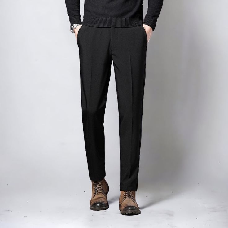 Experience luxury style and comfort with Vinny Suit Pants. Our Pants are the perfect investment to make the effort of getting dressed each morning a pleasure. It features a smart look, feel great and were designed to go with everything. Vinny Suit Pants come in a variety of shades, from dark gray to light gray, Khaki and Black Material: Polyster, Spandex Style: Casual/Smart Casual/Elegant Gender: Male Benefits: Comfortable Pattern: Solid Please check the size chart carefully before placing the o Winter Formal Slim Fit Pants, Slim Fit Dress Pants For Winter Workwear, Winter Slim Fit Dress Pants For Work, Winter Business Slim Fit Pants, Semi-formal Stretch Pants With Pockets, Solid Color Straight Leg Chinos For Formal Occasions, Winter Slim Fit Dress Pants For Business Casual, Business Pants With Pockets, Solid Color Business Pants With Pockets