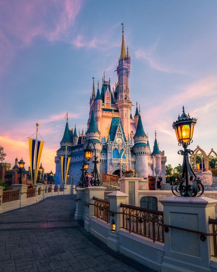 the castle is lit up at night with its lights on