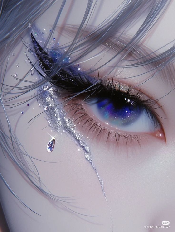 an artistic photo of a woman's eye with water droplets on her iris lashes