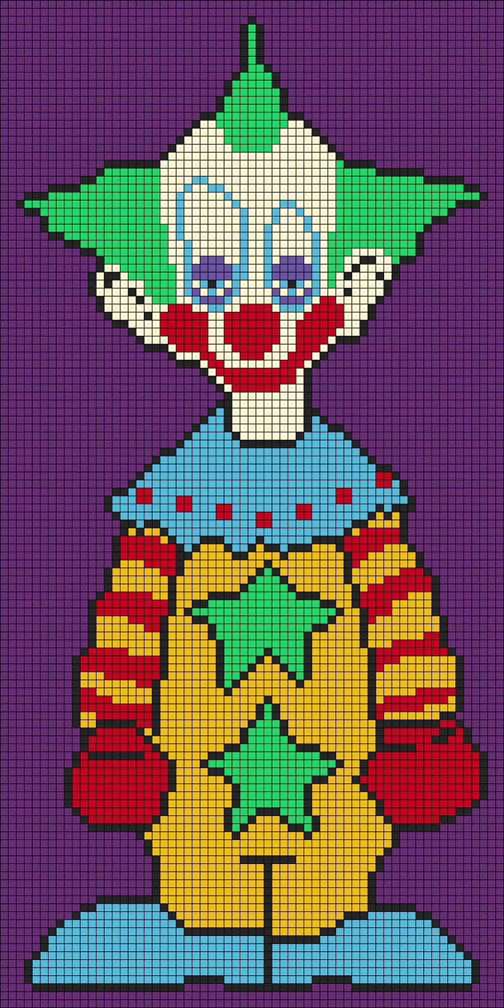 a cross stitch pattern with a clown holding a pumpkin