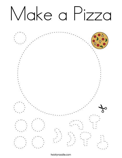 make a pizza worksheet for kids to learn how to write and draw the letter c