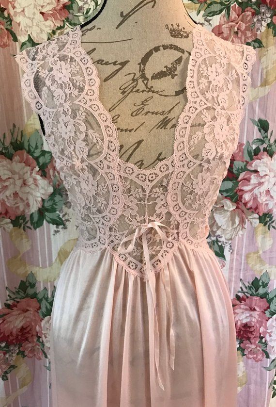 New Rare Blush Pink Olga Nightgown Pink Lace Feminine Gown, Feminine Pink Lace Gown, Elegant Pink Nightgown For Loungewear, Pink Lace Summer Nightgown, Pink Lace Nightgown For Summer, Spring Pink Lace Nightgown, Elegant Pink Nightgown, Feminine Pink Nightgown, Pink Feminine Nightgown