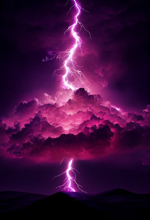 a purple sky filled with lightning and clouds