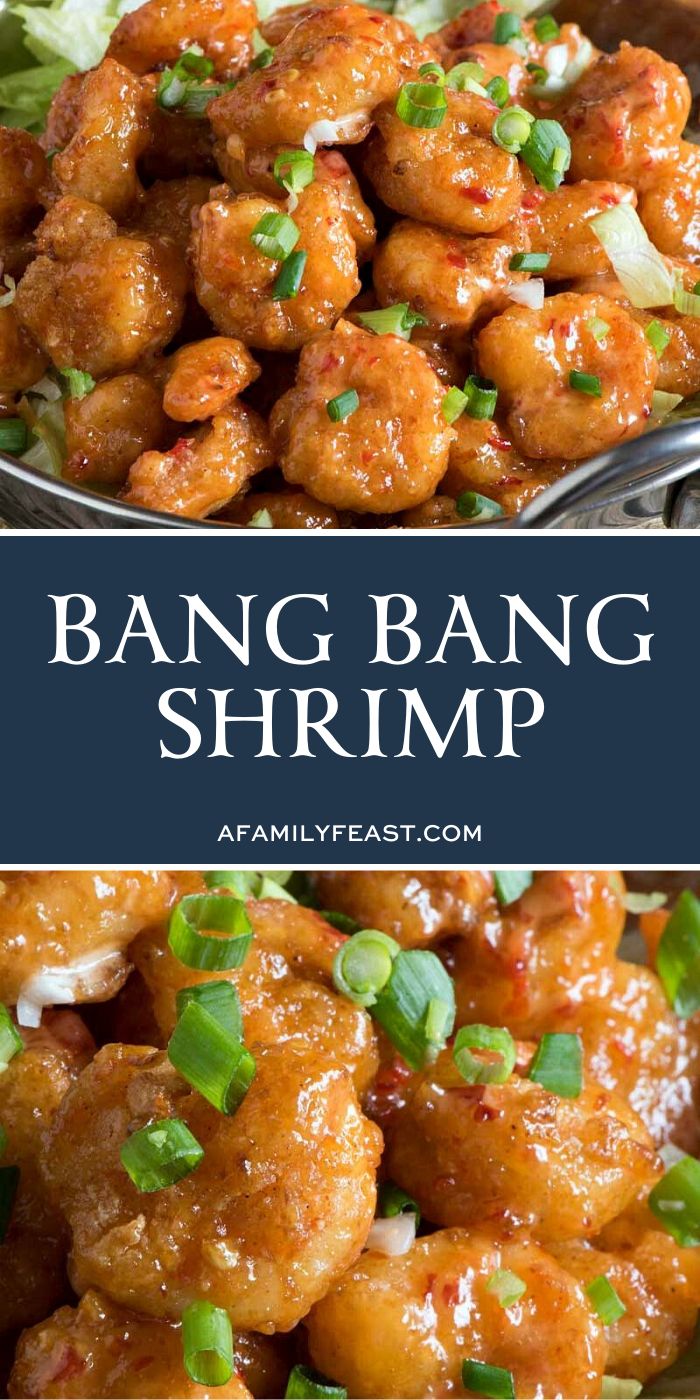 the recipe for bang bang shrimp is shown in two different pictures with text overlay