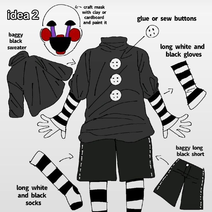 a paper doll with black and white striped clothing on it's chest, pants, and headbands