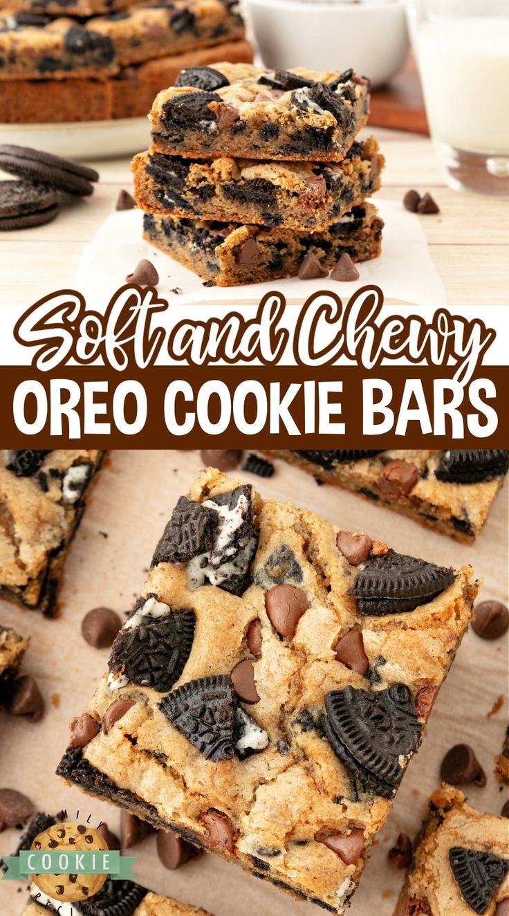 an image of oreo cookie bars with chocolate chips