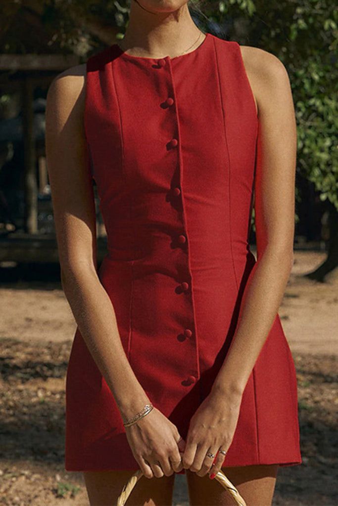 Button Front Sleeveless Mini Dress Mini Dress Red, Sleeveless Dresses, Sleeveless Mini Dress, Dress Red, Look Fashion, Classy Outfits, Pretty Dresses, Aesthetic Clothes, Pretty Outfits