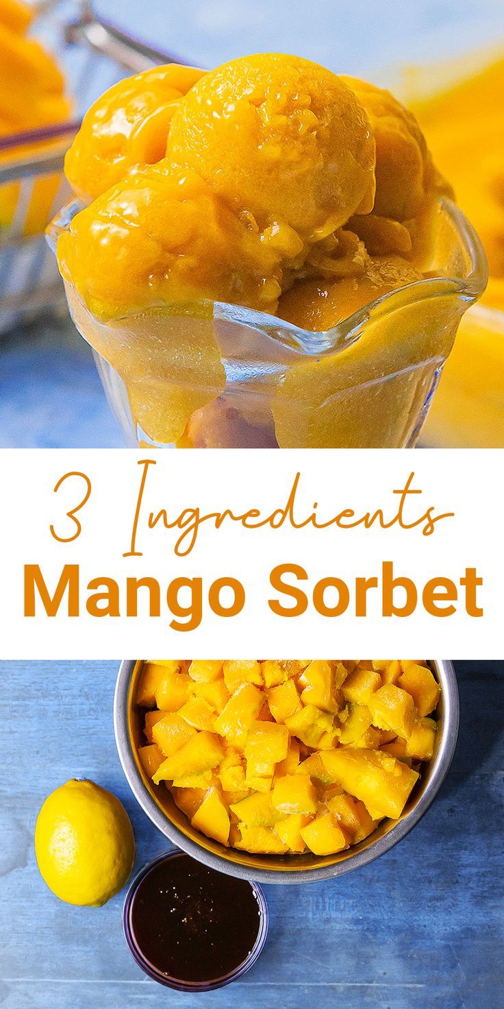 three ingredient mango sorbet in a glass bowl