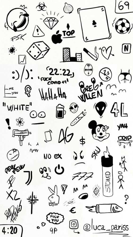 the back side of an ipad case with various doodles on it, including letters and symbols