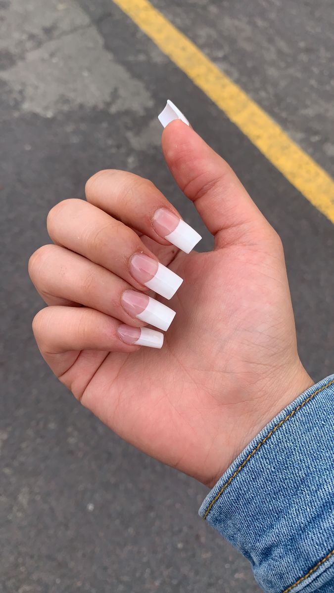 Square Thick French Nails, French Tip Nails Thick White, 90s French Tip Nails Square, Medium Square French Tip Nails, Kiss French Tip Nails, Wide French Tip Nails, Old School French Tip Nails, Low French Tip Nails, Straight French Tip Nails