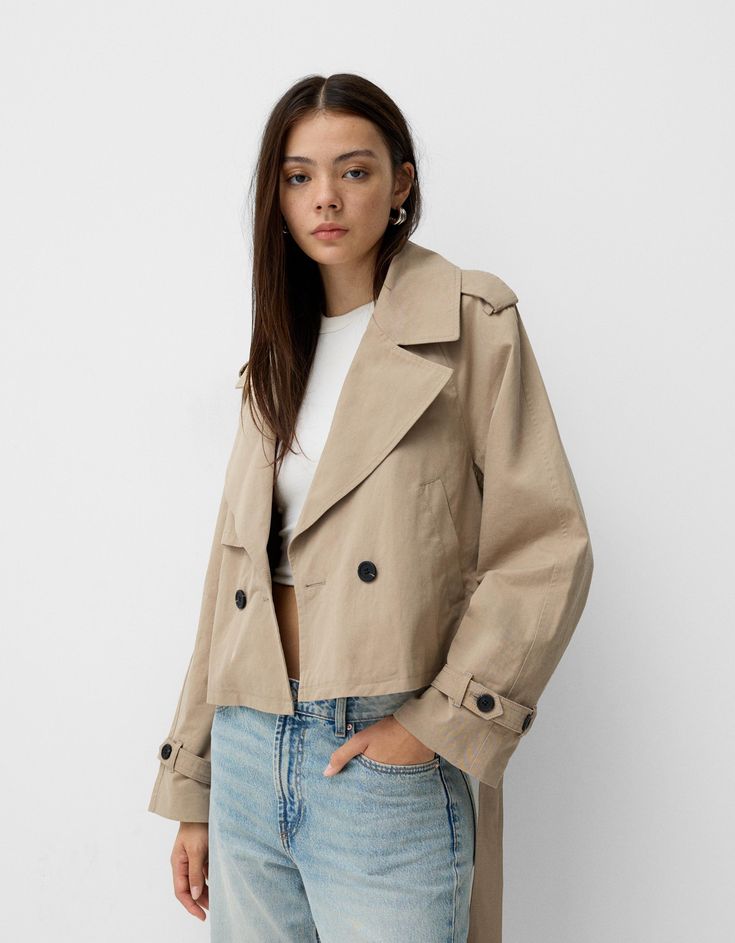 Trench coat with belt - Women Trenchcoat Outfit, Trench Outfit, Cropped Trench Coat, Trench Coat Outfit, Short Trench Coat, Coat With Belt, Trending Boots, Jumpsuit Jacket, Summer Jacket