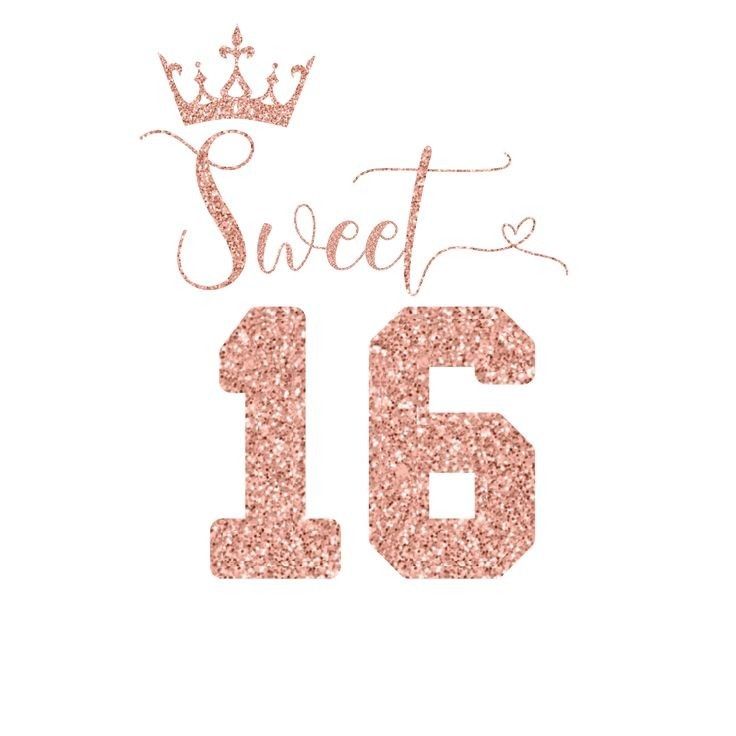 the sweet sixteen birthday card is shown in pink glitter and has a crown on top