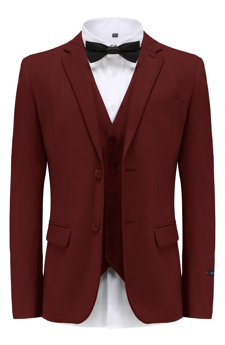 Bring understated elegance to the table in this three-piece suit crafted from rich fabric in a classic single-breasted silhouette. Jacket has notched lapels; chest welt pocket; front flap pockets Vest has front button closure; V-neck Pants have zip fly with button closure; front slant pockets; back button-welt pockets Jacket and vest are lined; trousers are lined to the knee 65% polyester, 35% viscose Dry clean Imported Each suit has a 6” drop, meaning that a size 38R jacket is paired with size Single Breasted Lapel Collar Business Sets, Business Sets With Single Breasted Lapel Collar, Fitted Single Breasted Three-piece Suit With Notch Lapel, Notch Lapel Slim Fit Single Button Set, Semi-formal Slim Fit Single Breasted Three-piece Suit, Slim Fit Single Breasted Set With Notch Lapel, Slim Fit Three-piece Suit With Single Button, Semi-formal Slim Fit Three-piece Suit With Single Button, Slim Fit Single Breasted Suiting Fabric Sets