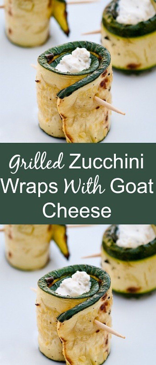 grilled zucchini wraps with goat cheese on skewers for appetizers