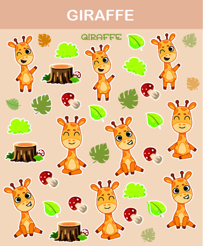 the giraffe stickers are all different shapes and sizes, but there is no image to describe