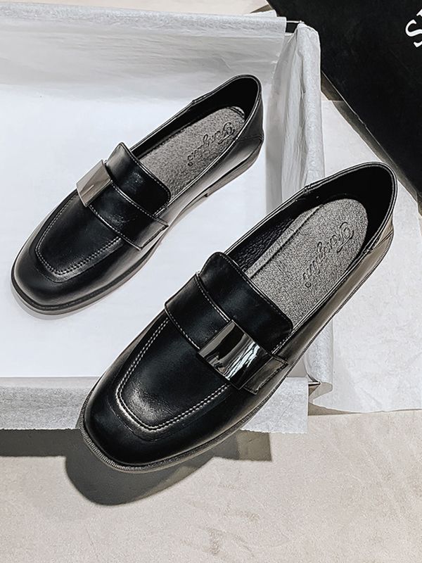 Shallow Cut Square-Toe Loafers BLACK-US 6.5-7 | EU 37 1/3 | UK 4.5 | CN 37 Casual Black Slip-on Oxfords, Black Synthetic Platform Loafers With Round Toe, Casual Black Flat Oxfords, Black Synthetic Platform Loafers With Flat Heel, Black Synthetic Platform Loafers, Black Synthetic Platform Loafers Closed Toe, Black Square Toe Oxfords For Work, Black Round Toe Flats For Office, Casual Black Oxfords For Fall