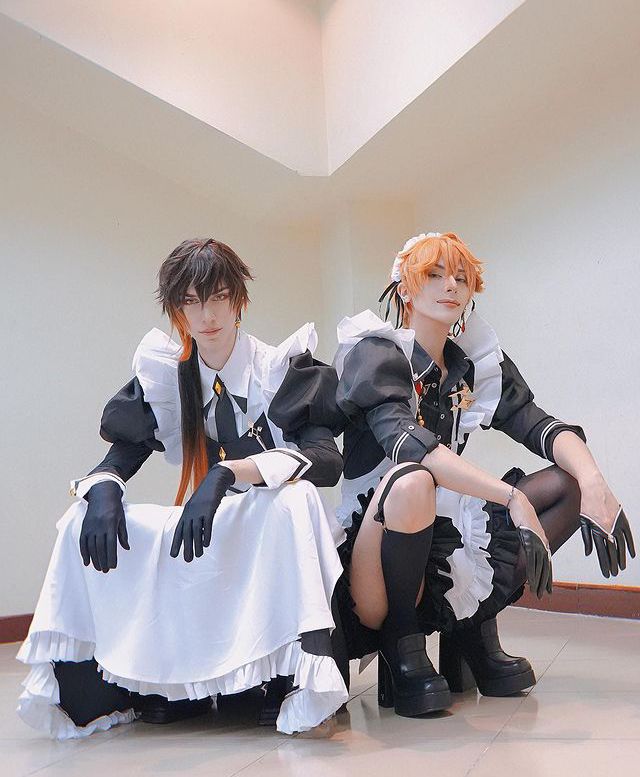 Yoongi Maid Outfit, Male Maid, Maiden Party, Zhongli X Childe, Pose Male, Cosplay Boy, Sketch Poses, Maid Outfit, Aesthetic Look