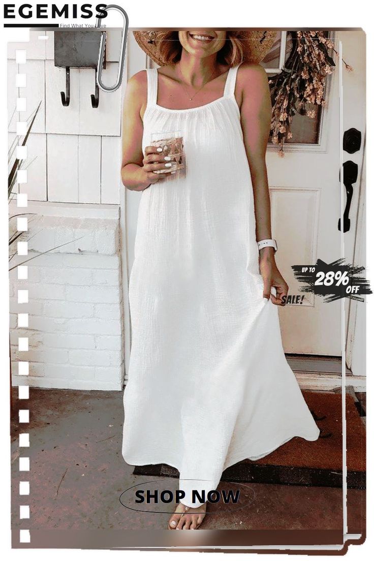 Casual Sleeveless Plain Holiday Dress Solid Cotton Sundress For Summer, Non-stretch Solid Maxi Dress For Beach, Solid Non-stretch Maxi Dress For Beach, Solid Non-stretch Beach Maxi Dress, Casual Solid Color Sundress For Spring, Casual Sleeveless Plain Maxi Dress, Casual Sundress For Spring, Summer Vacation Sleeveless Cotton Dress, Summer Cotton Sundress In Solid Color