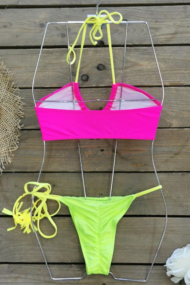 CLICK "ADD TO CART" TO GET YOURS! Dive into the season with our vibrant bikini collection! Featuring bright colors that capture the essence of spring and summer, each piece is designed to add a splash of fun to your beach days. Embrace the sunshine in style with a bikini that's as lively and playful as your summer adventures. Details Color: Pink/Neon Yellow Style: Sexy Pattern Type: Plain Details: Tie Back Bottom Type: Tie Side, with Roached Back Bra Type: Triangle Neckline: Halter Fabric: High Modest Tankini, Yellow Style, Pink Neon, Bra Types, Spring Fling, Summer Adventures, Yellow Fashion, Beach Days, The Sunshine