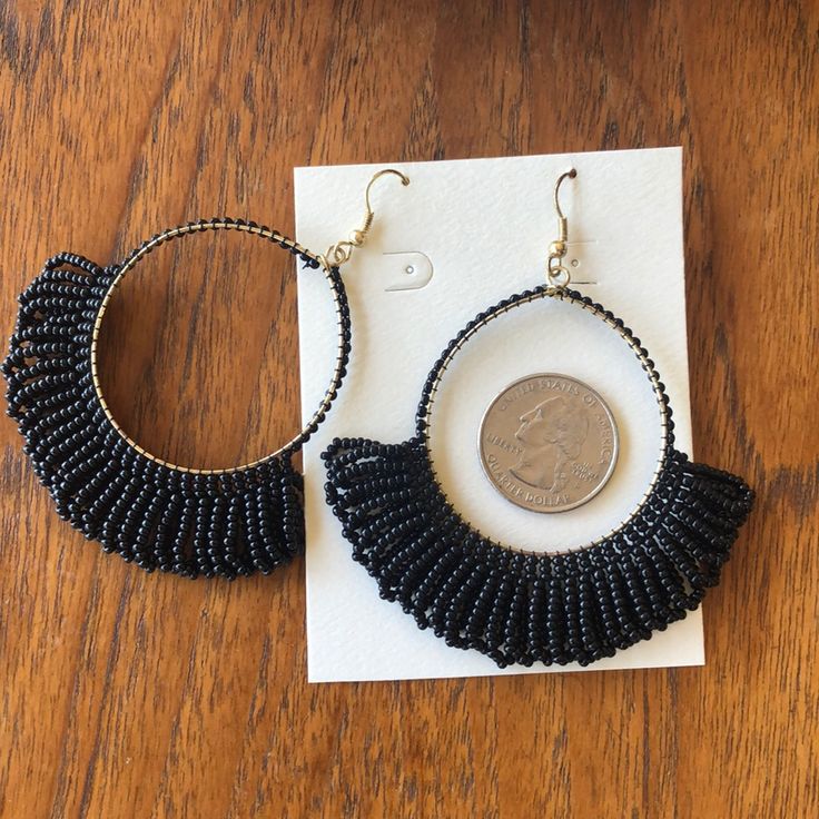 Never Worn, New In Box And Ready For Gifting. Elegant, Well Constructed. Beaded Dangle Earrings, Beaded Dangles, Black Beads, Beading Patterns, Beaded Earrings, Beaded Jewelry, Beading, Dangle Earrings, Jewelry Earrings