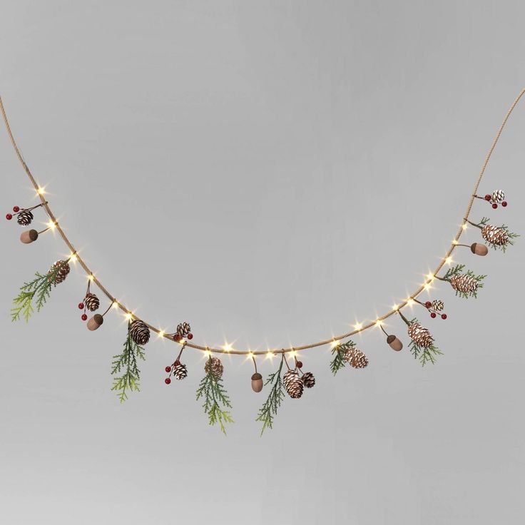 christmas garland with pine cones and lights