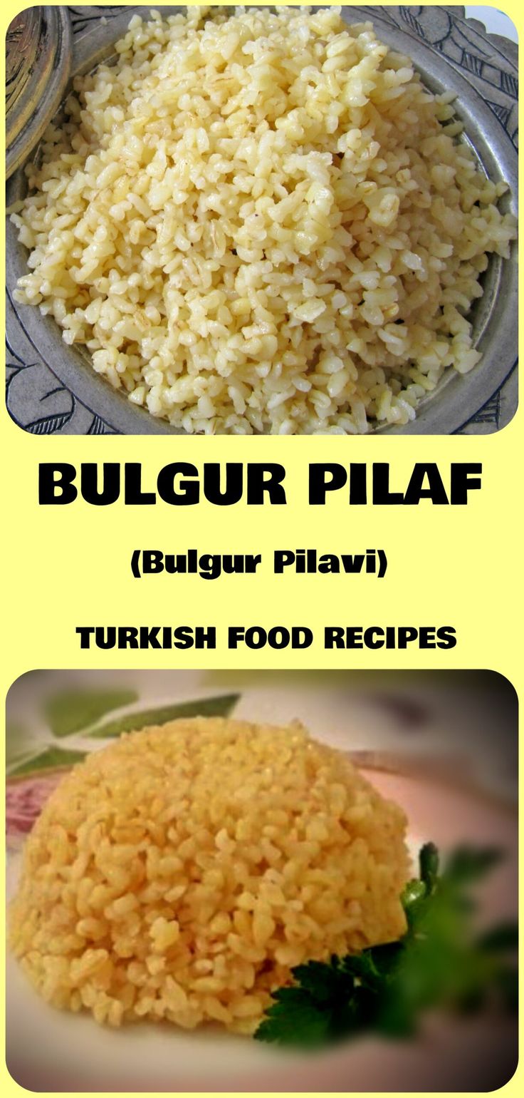 two pictures with different types of food in them and the words bulgur pilaf below