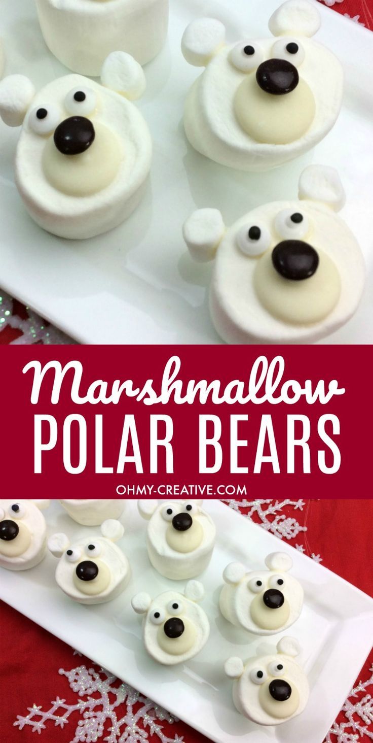 marshmallow polar bears on a white plate