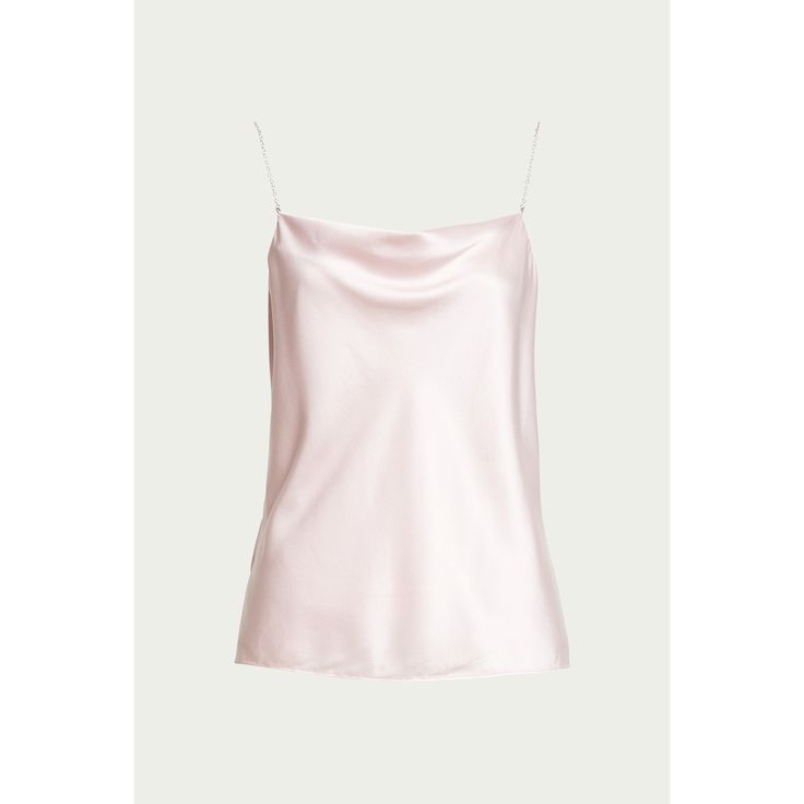 Made Of Lustrous Stretch-Silk, Cami Nyc's 'Busy' Camisole Is Updated With Dainty Heart Chain Straps. It Features A Cowl Neckline That Highlights Your Dcolletage And Is Finished Is A Soft Pink Hue. Wear Yours To Dress Up Jeans Or To Sharpen Soft Suits. Color: Frosting Fabrication: 92% Silk, 8% Spandex Care: Dry Clean Standard Clothing Sizing Pink Silk Top With Spaghetti Straps, Pink Silk Spaghetti Strap Top, Feminine Silk Tank Top For Party, Silk Tank Top With Delicate Straps For Party, Pink Silk Cami Top, Silk Fitted Top With Delicate Straps, Fitted Silk Top With Delicate Straps, Fitted Silk Tops With Delicate Straps, Chic Pink Silk Camisole