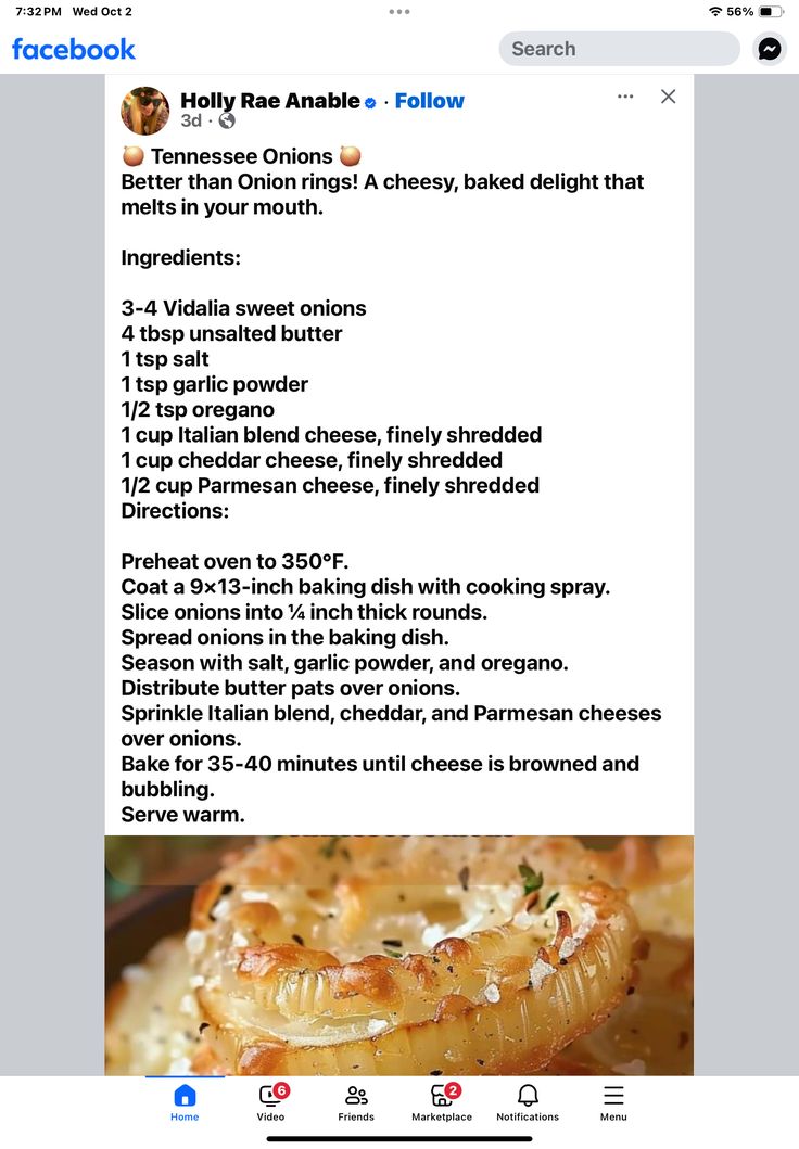 an image of a recipe on facebook