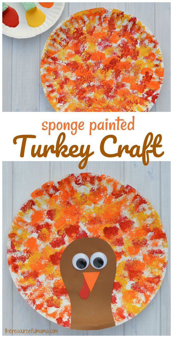 an orange painted turkey craft made out of paper plates