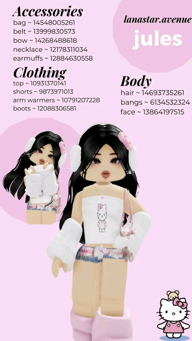 Berry Avenue Outfit Code, Code Clothing, Preppy Decal, Code Clothes, Kitty Clothes, Black Hair Roblox, Hello Kitty Clothes, Roblox 3, Aesthetic Roblox Royale High Outfits