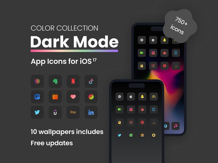 three iphones with dark mode on them and the text, color collection app icons for iphone