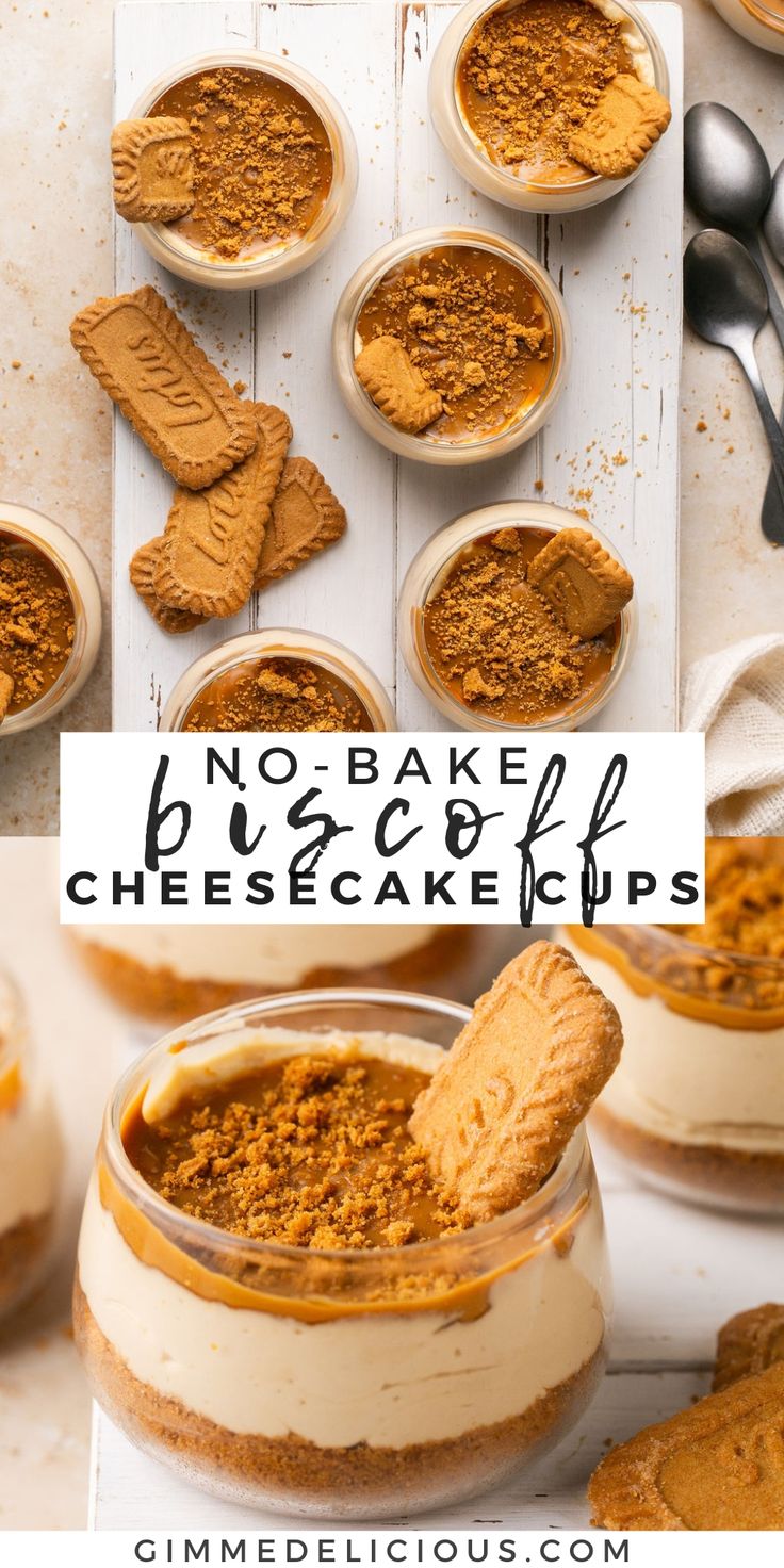 no - bake cheesecake cups with peanut butter in the middle and on top