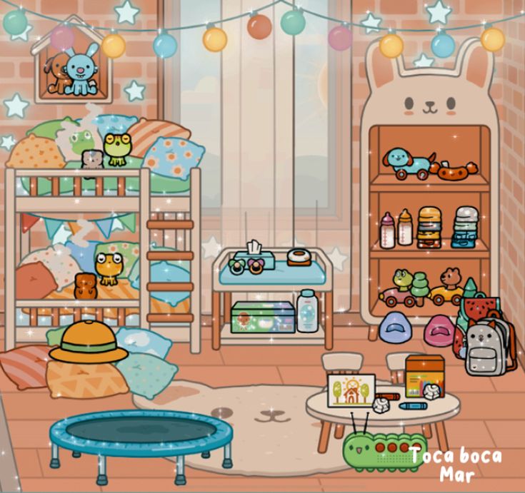 a room filled with lots of furniture and toys