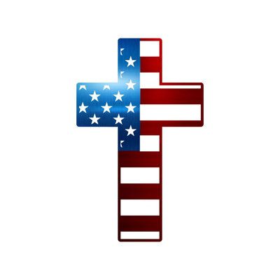 a cross with the american flag painted on it and stars in the middle is shown