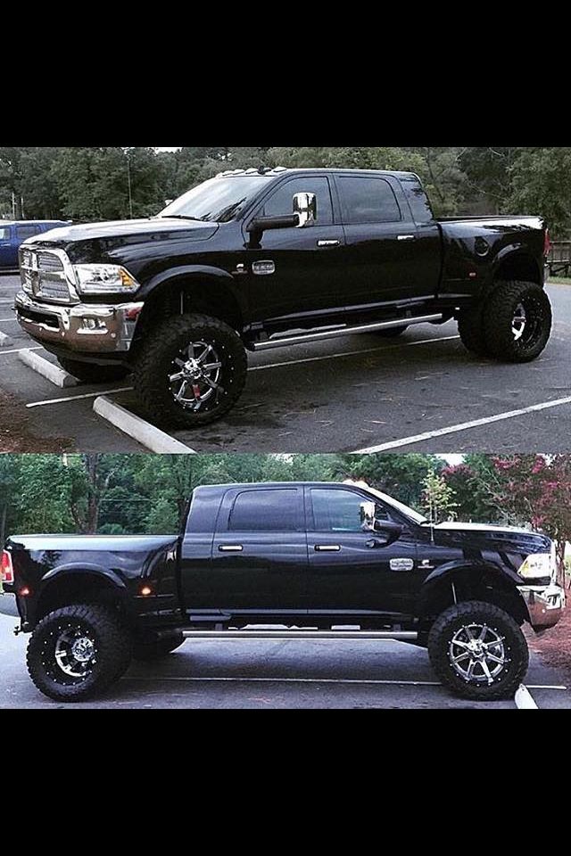 two pictures of the same black truck