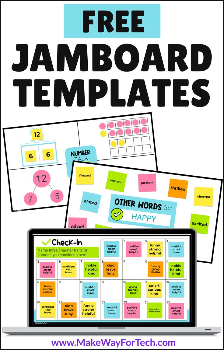 a laptop with the text free jamboard templates for teachers to use on their computers