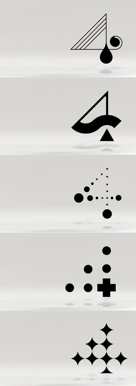 four different types of symbols are shown in black and white, each with an arrow