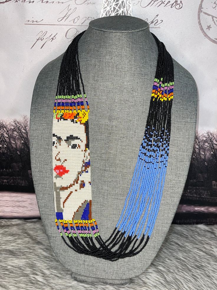 Beautiful frida necklace made with chaquira by Mexican artisans. Mens Flip Flop, Necklace Etsy, Beaded Necklace