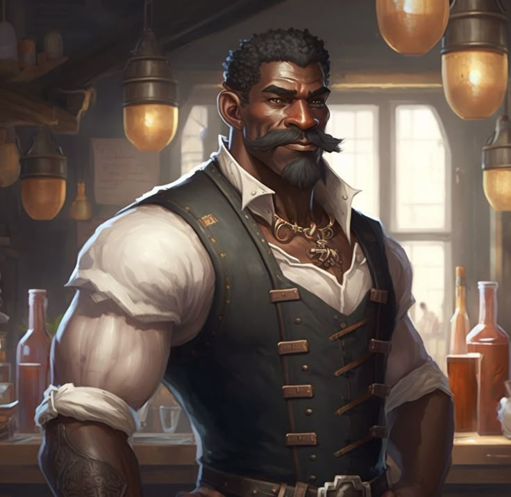 an image of a man with a beard and mustache in front of a bar counter