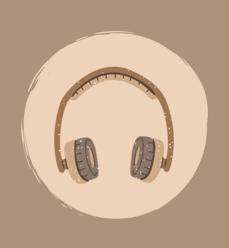 the headphones are sitting on top of a white circle with a brown border around it