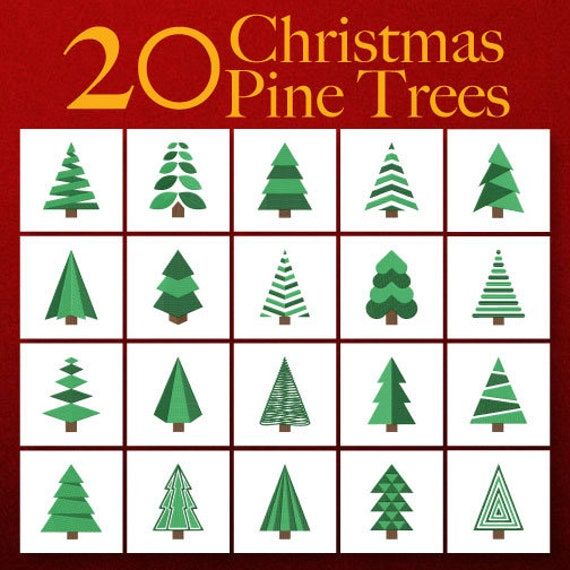 christmas pine trees are arranged in rows on a red background with the words 20 christmas pine trees