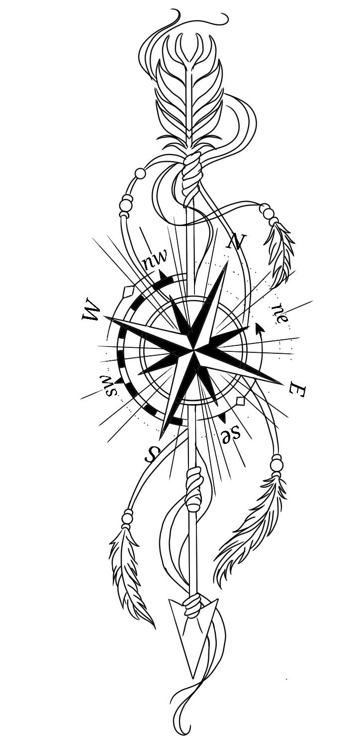 a compass tattoo design with arrows on it