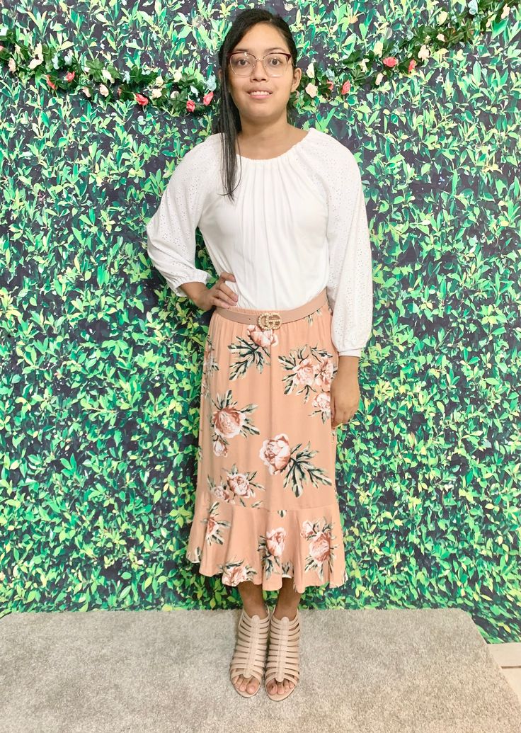 This floral mermaid hem detailing at the bottom midi skirt is a must have for spring season and easily transition into summer, Pair it with a white or ivory color blouse, slip ons any sandals and you will be set for a casual event or any other occasion. Mermaid hem Poly Spandex soft fabric Runs a little big *Please choose according to your size number SIZE S M L XL US/Canada 6 8 10 12/14 Waist(in) 30 32 34 36 Hips(in) 37 38 39~40 42 Inseam(in) 32 32 32 32 Summer Bottoms With Ruffle Hem And Midi Length, Spring Midi Bottoms With Ruffle Hem, Casual Midi Skirt With Ruffle Hem, Spring Ruffled Maxi Skirt For Day Out, Spring Ruffle Hem Maxi Skirt For Day Out, Spring Long Skirt With Ruffle Hem, Spring Maxi Skirt With Ruffle Hem For Day Out, Ruffled Midi Skirt For Spring, Spring Day Out Maxi Skirt With Ruffle Hem