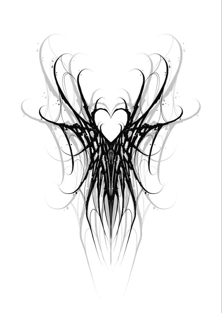 a black and white drawing of an abstract heart