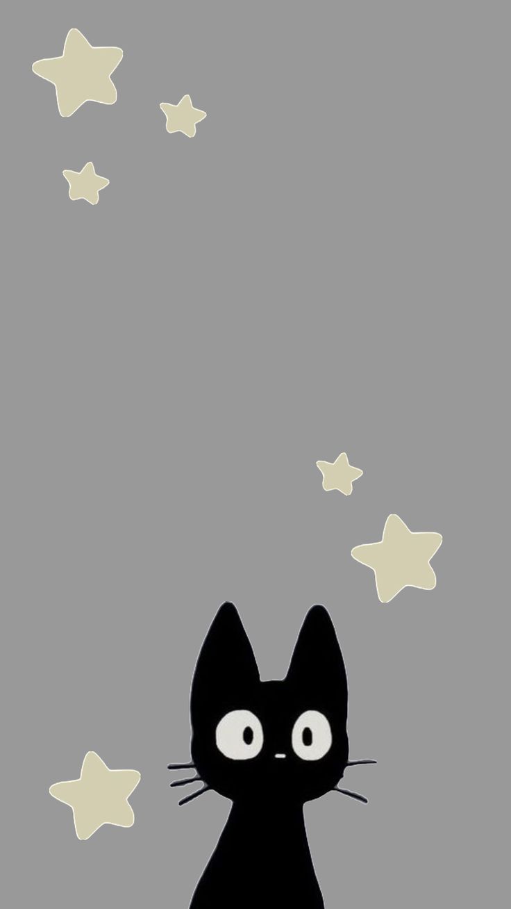 a black cat sitting on top of a floor next to stars