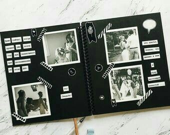 a black and white photo book with pictures on it