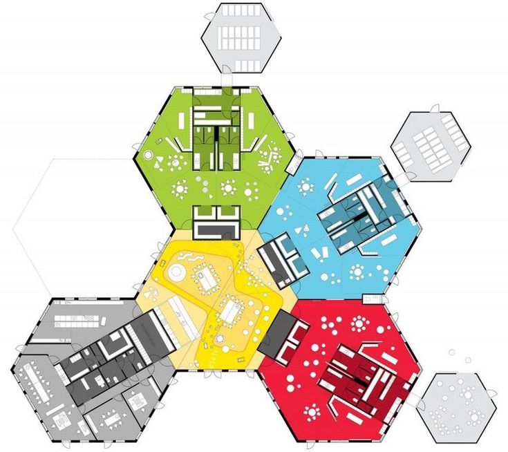 the floor plan for an apartment complex with several different rooms and spaces in each area